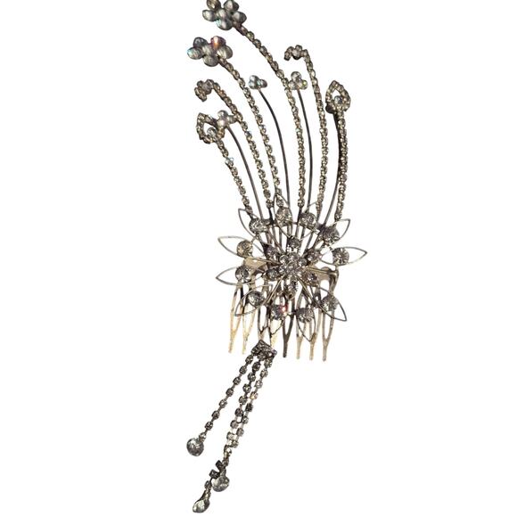 Vintqge Large Rhinestone hair comb wedding formal floral 6in missing one stone